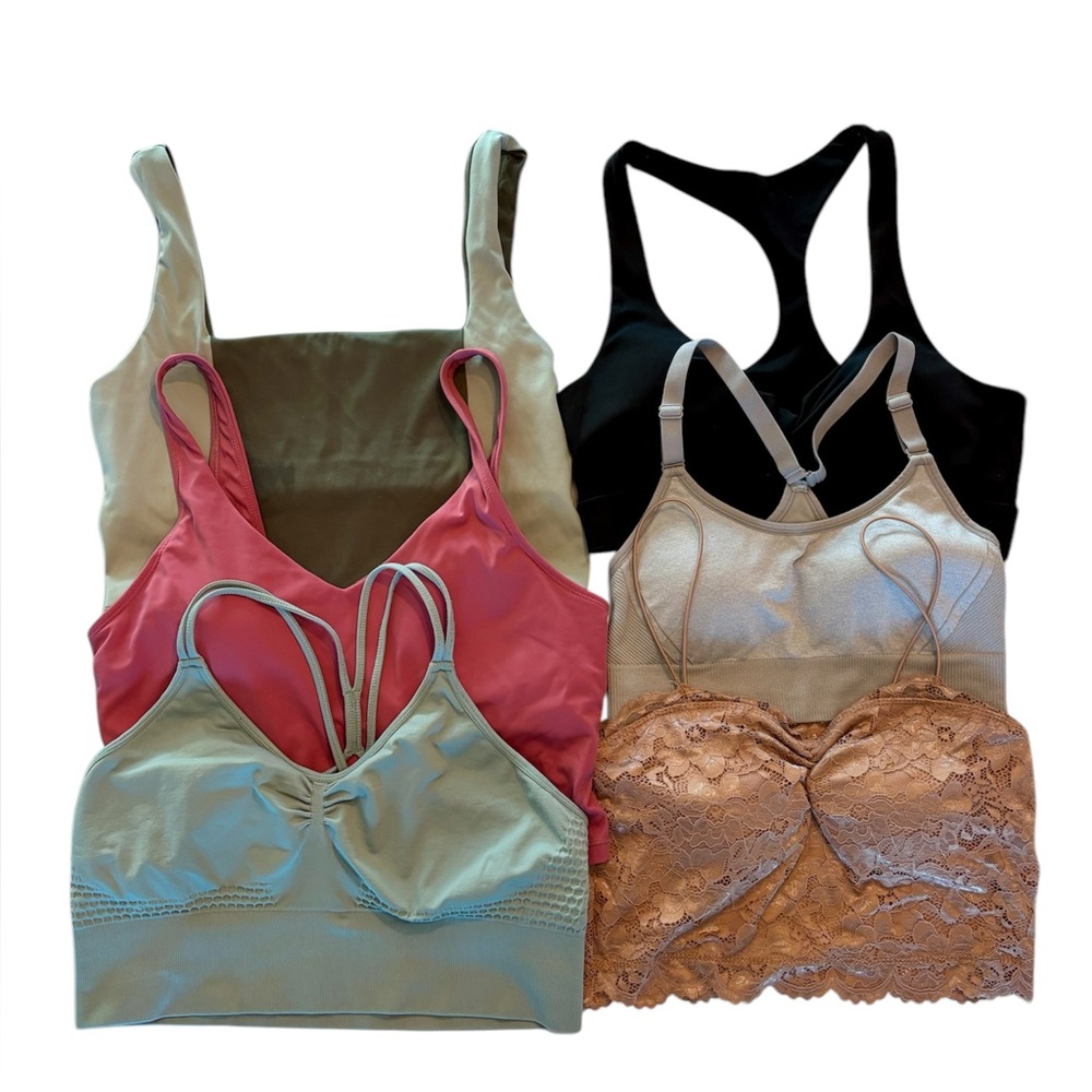 Lot Bundle of 6 Long Line Sports Bras Bralette LG Assorted colors mixed brands